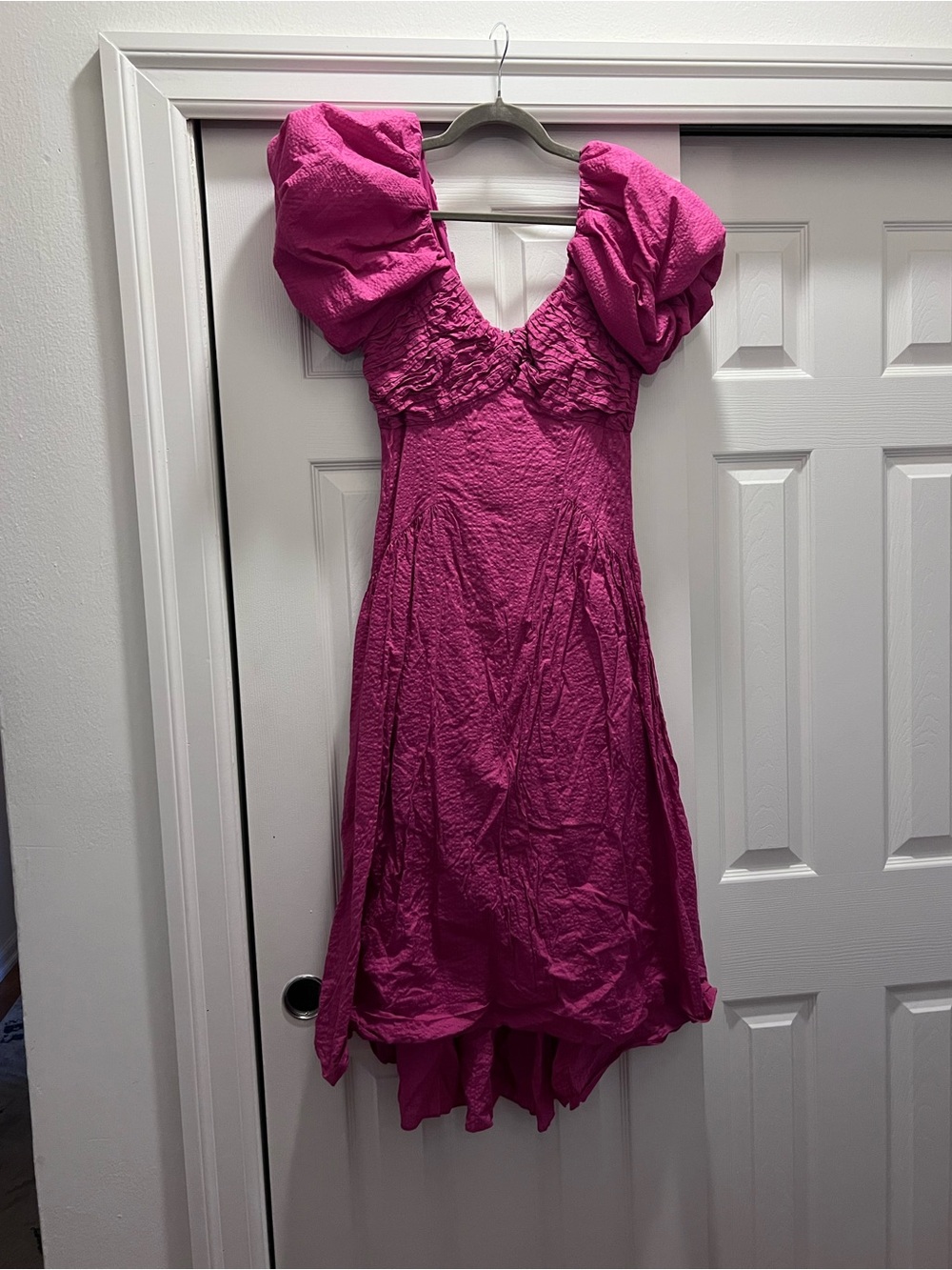 Free People Fuchsia One-Shoulder Puff Sleeve Dress